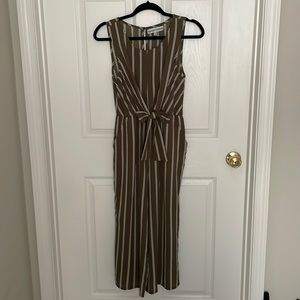 Almost Famous, olive green and white striped jumpsuit. Size Medium. Never worn!